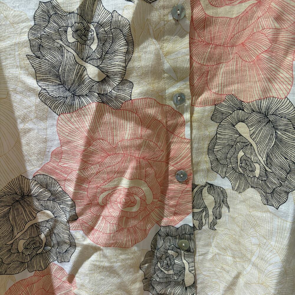 Joan Vass Linen Maxi Dress Size Medium Floral Sleeveless Peach and Gray Flowers - Picture 3 of 7